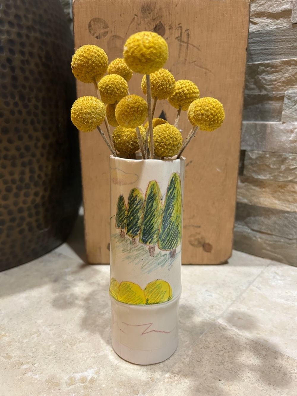Hand-Painted Ceramic Bud Vase by Cleveland Ohio Artist Ann Caywood Brown (A)